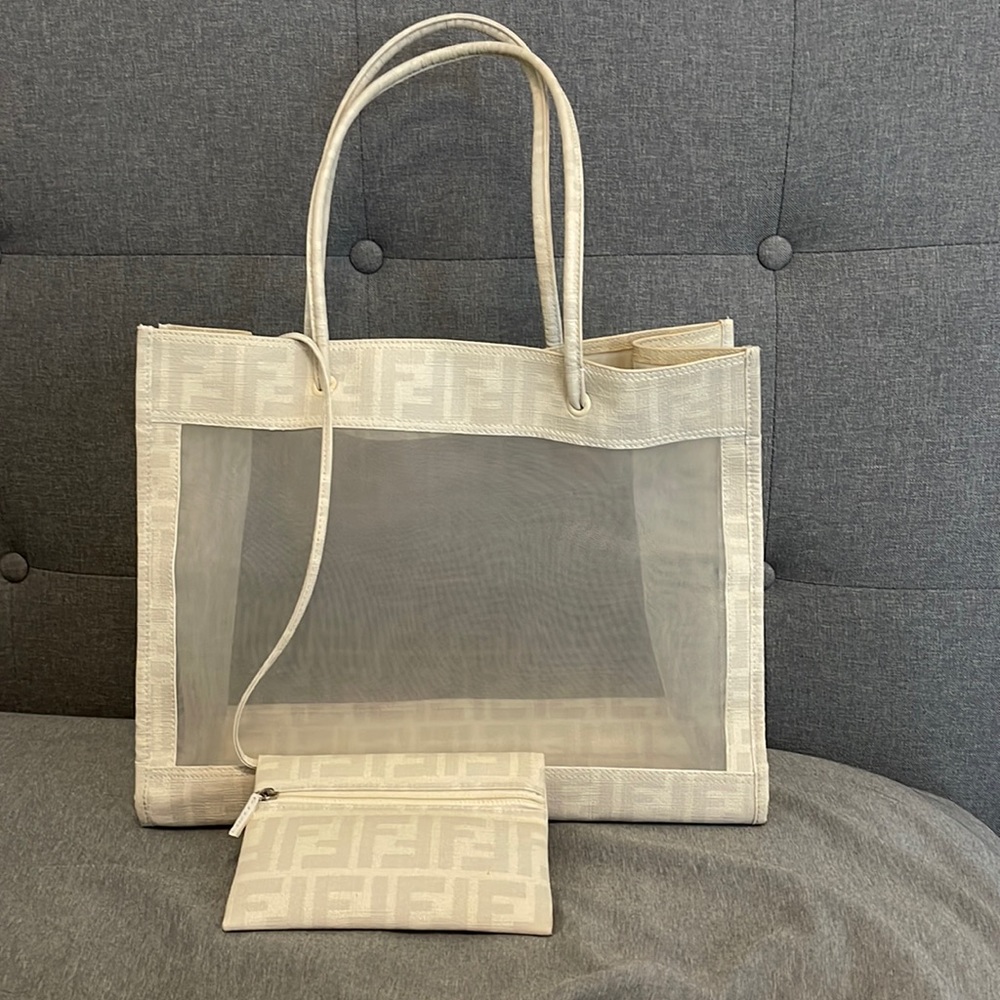 FENDI Zucca White Nylon Mesh Hand Tote Bag Purse